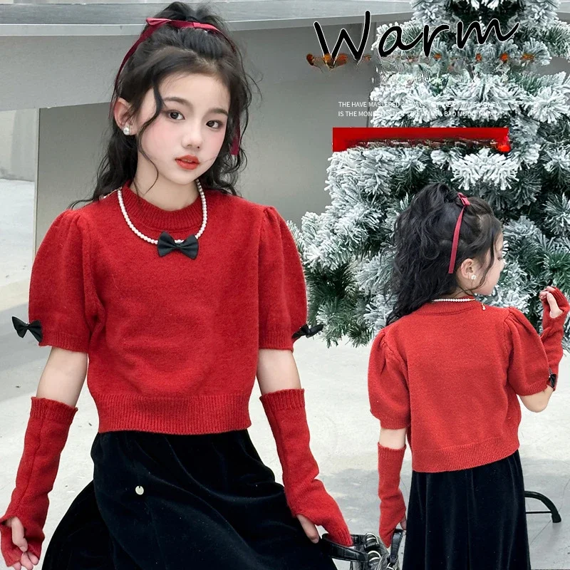 

Girls' Sweater Autumn/Winter 2023 New Sleeve Design Feeling Inner Matching Knitwear Short Top Trendy sweater