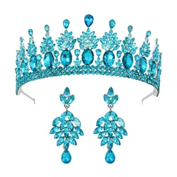 NEW Baroque Bridal Leaf Tiara Alloy Plated Crystal Wedding Crown with Earrings