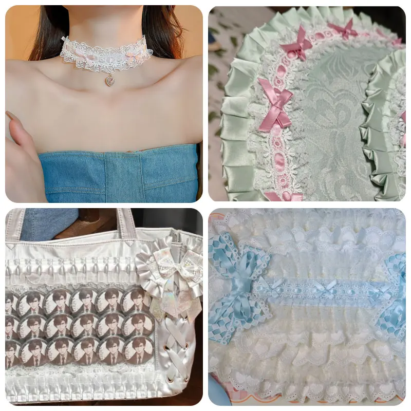 1야드 로리타 레이스 트림 리본, 리본 주름 레이스 원단 가장자리 러플 리본, DIY 공예, 재봉, 드레스, 의류 액세서리용