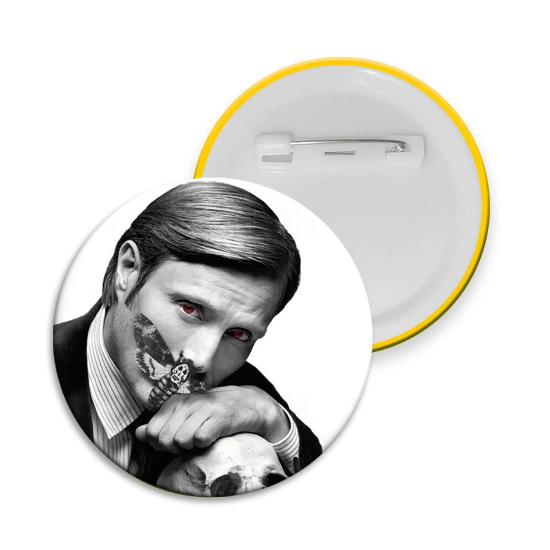 American TV Series Hannibal Character Soft Button Pin Round Brooch for Bag Clothes Decor Tinplate Badge Jewelry Accessories Gift
