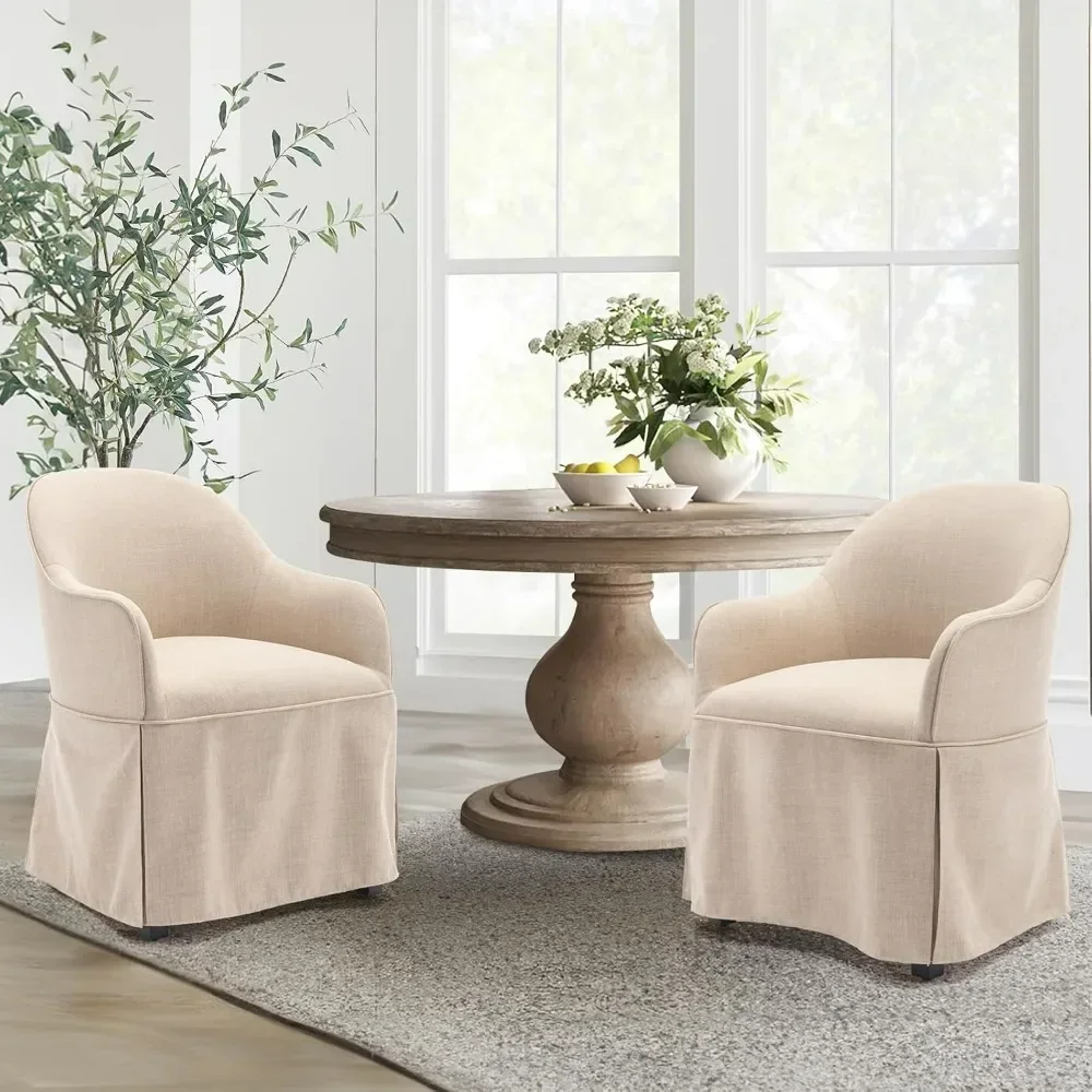 Modern dining chair set of 2, bucket shaped armchair with cover, kitchen, dining room, beige backrest chair