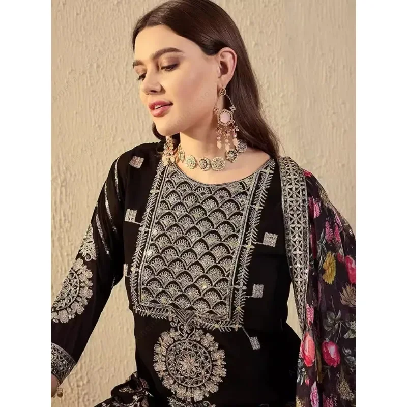 Abito da donna vintage indiano pesante ricamato in georgette punjabi con paillettes 3 pezzi set tunica pantaloni dupatta per la festa del festival di nozze