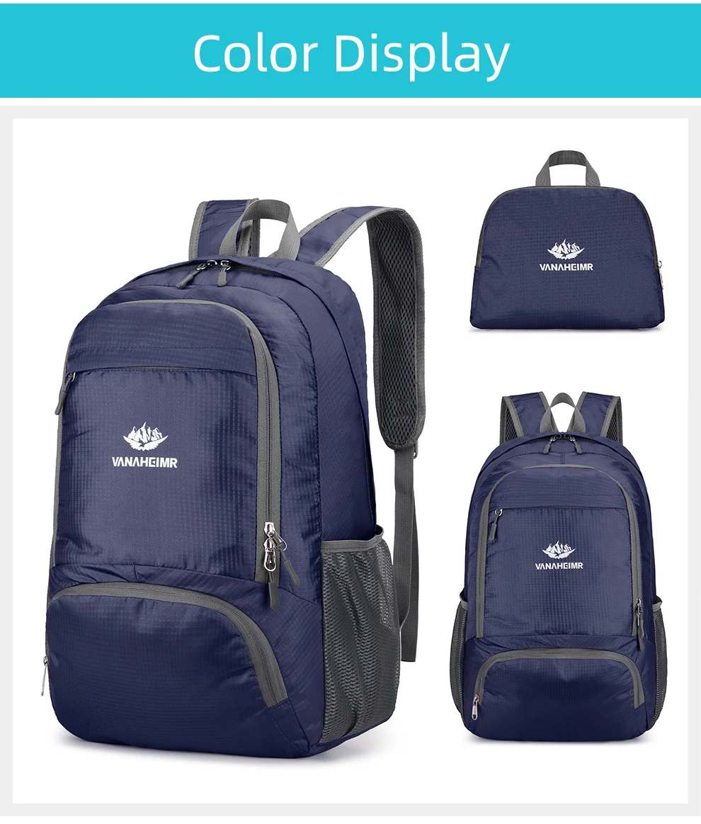 23l packbarer Rucksack faltbare ultraleichte Outdoor-Reisetasche großer zusammen klappbarer Rucksack Wander reise rucksack Bergsteiger-Tages rucksack Geringes Gewicht hohe Kapazität Wasserabweisendes Gewebe Top Punc – Detail 20