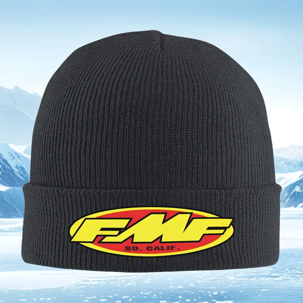 FMF logo amarillo rojo diseño Hombres Mujeres Gorro de punto unisex Gorro Jersey Gorro Invierno Térmico Cálido Navidad Al aire libre Ciclismo Senderismo