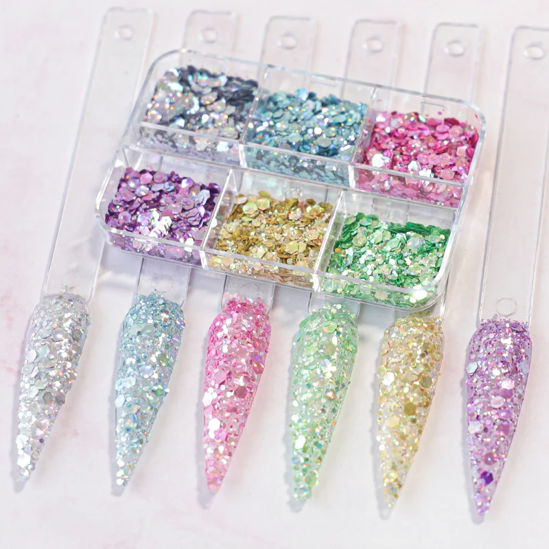 Cat-eye Laser Nail Art Glitter Set Sparkly Iridescent Chameleon Sequins Mirror Chunky Flake 3D Mixed Paillette Manicure Supplies