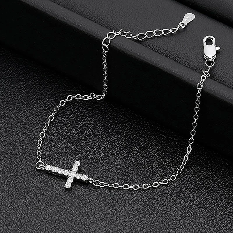 Fashionable Cross Zircon Bracelet for Women, Retro Jesus Religious Aesthetic Jewelry Gift