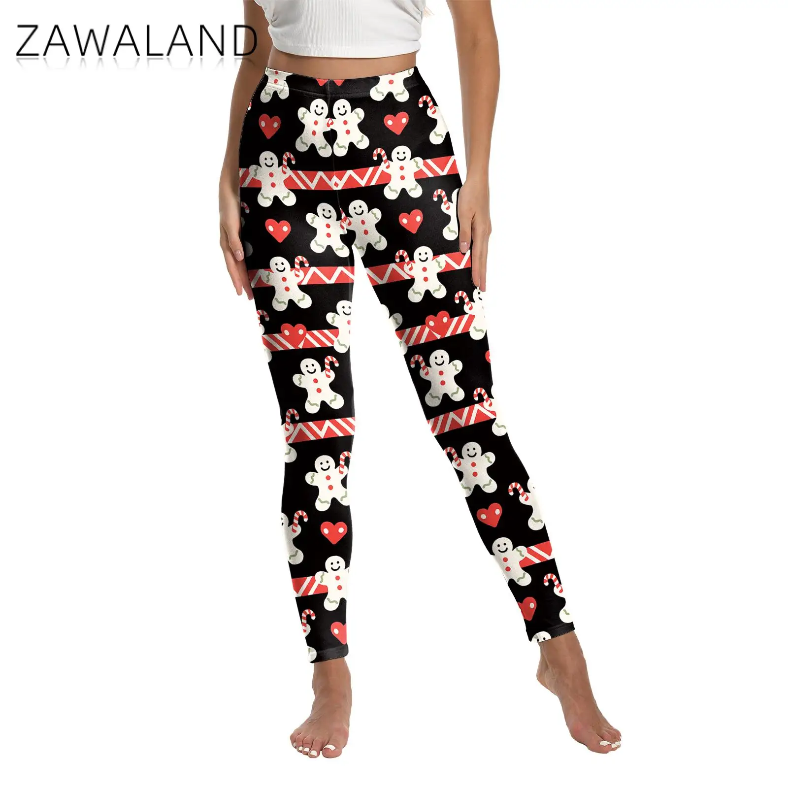Zawaland Yoga Leggings for Women Sports Workout Pants Santa Claus Printed High Waist Trousers Sportswear Christmas Leggings