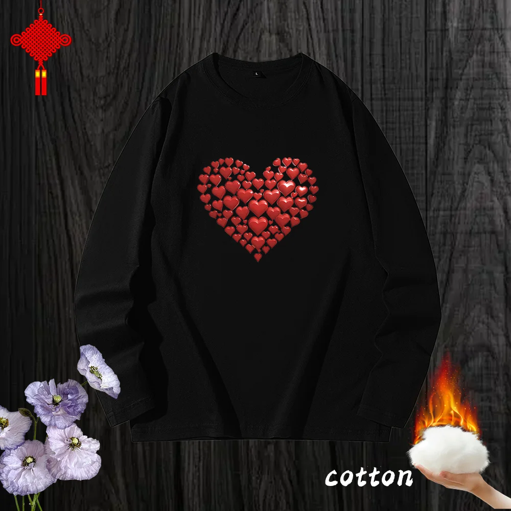 

Love Print T shirt Long Sleeve Crew Women's autumn winter long sleeved black T-shirt loose comfortable pure cotton 2024 soft clo