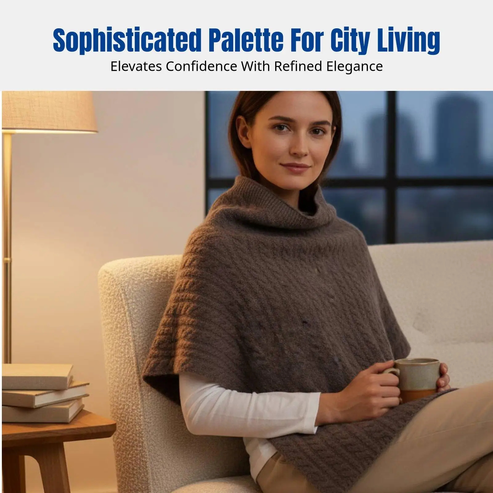 Thick Wool Shawl Women High Neck Cape Split Design Korean Fashion Knit Scarf for Cold Weather Outdoor