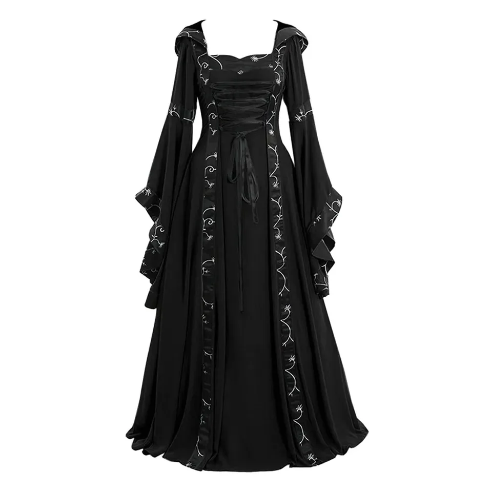 

Victoria Medieval Vintage Costume Witch Halloween Cosplay Custumes Square Neck Long Batwing Sleeve Square Neck Dresses