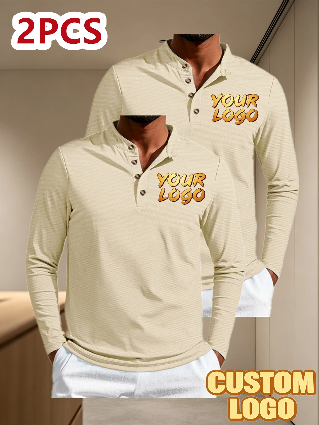 Custom 2pcs POLO Long Sleeves - Personalized Quick-Dry Business Shirts with Logo, Name, Text Print