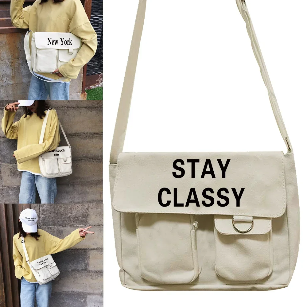 

2024 Shoulder Crossbody Bag Student Style Harajuku Postman Case Women Casual Wild Canvas Messenger Bags Walls Print Organizer