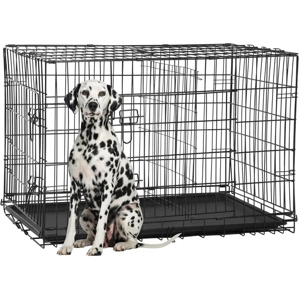 Caja para perros plegable extra grande de metal con puertas dobles, 48 pulgadas, bandeja extraíble y panel divisorio