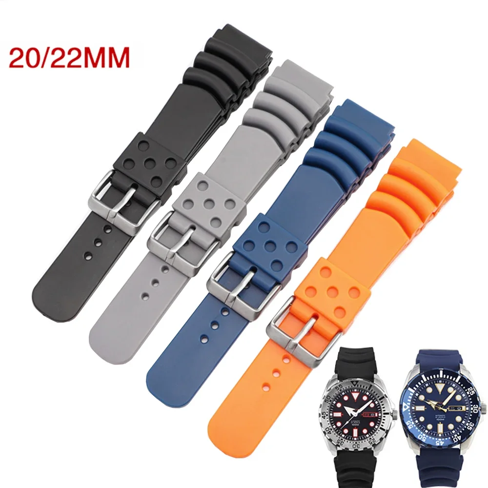 20mm 22mm 24mm Diving Rubber Strap for Seiko Water Ghost  SKX007 009 Men Waterproof Sport Silicone Watch Bracelet Band for Casio
