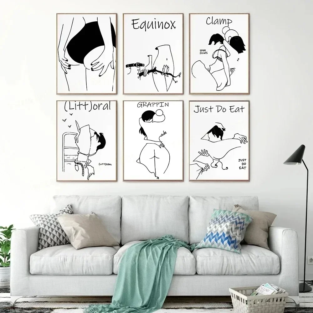 البوب المثيرة خط قماش اللوحة الفن امرأة الجسم مثير أبيض وأسود المشارك زوجين جدار الفن غرفة نوم الشمال ديكور المنزل الصورة #1