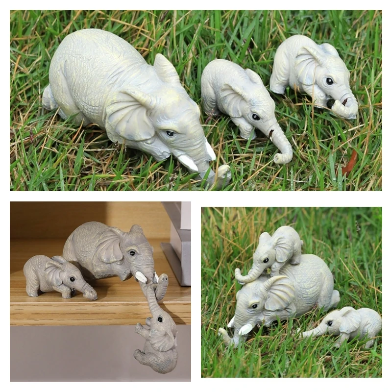 3pcs/set Cute Elephant Figurines Elephant Holding Baby Elephant Hanging Off The Edge of A Shelf or Table Resin Crafts Home Decor