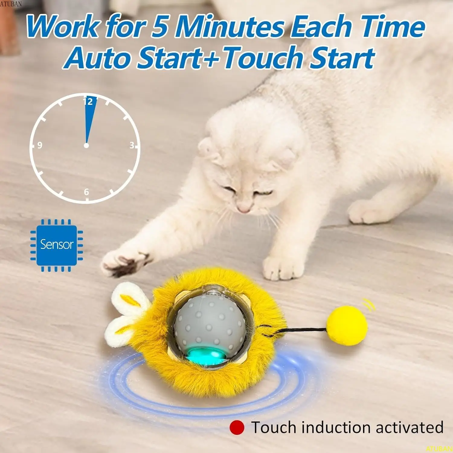 Motion Interactive Cat Toys - Automatic Moving Ball Toys for Indoor Cats, Self Rotating Ball with Lights, Electric Cat Mice Toys