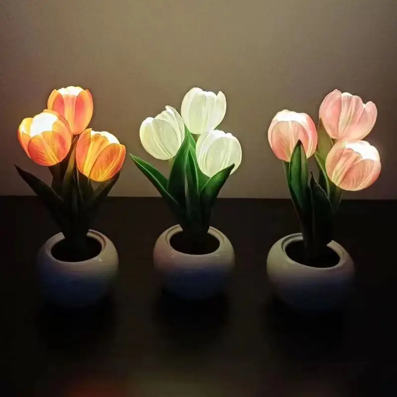 

Hotsale Tulip Table Lamp Led Bedside Lamp Simulation Flower Bouquet Bedroom Bedside Romantic Atmosphere Gift Home Decor