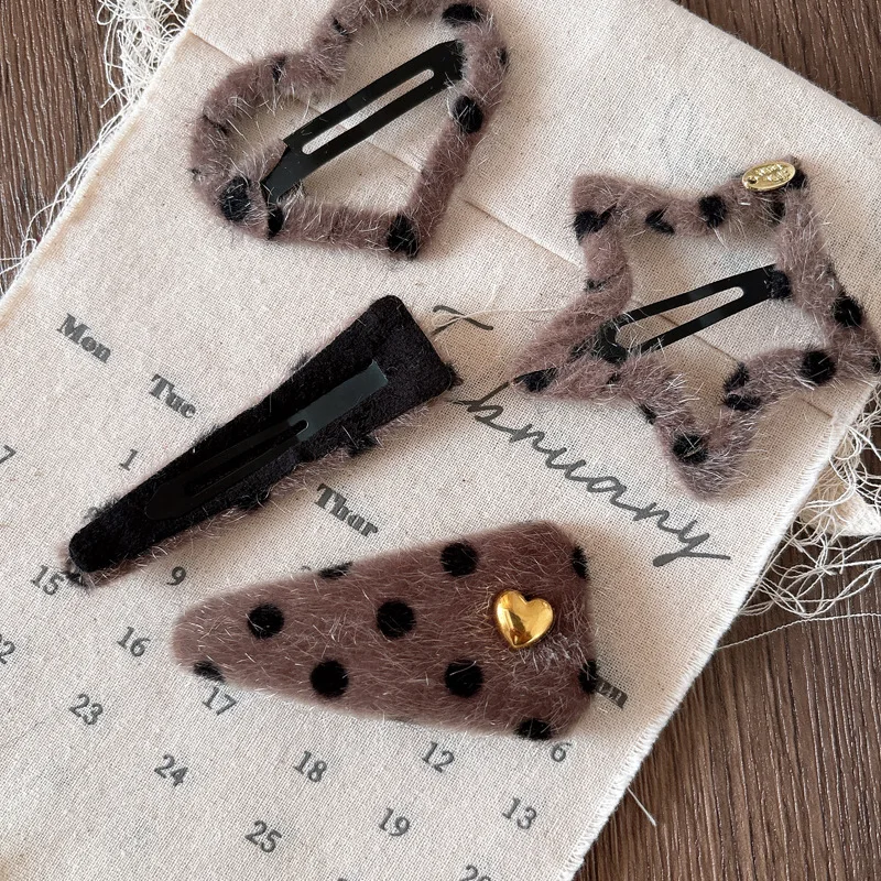 Y2K Sweet Cool Заколки для волос с леопардовым принтом и вырезом, BB-заколки со звездами, заколки для волос для девочек, корейский осенний стиль