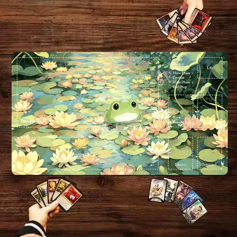 Pond Frog Lotus Design MTG Playmat Magic Card Battle Mat Non-Slip Durable Mousepad 35X60CM Commander Playmat Tapete Magic MTG