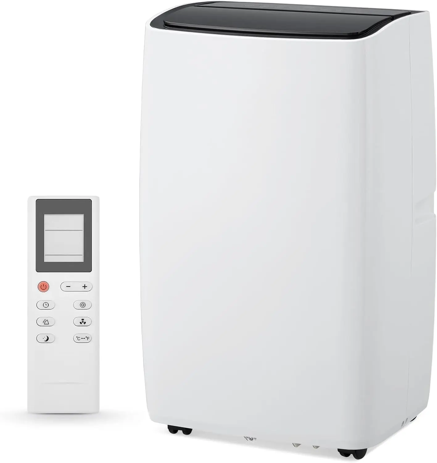 Aire acondicionado portátil 12000BTU con cubierta superior negra para habitaciones de hasta 700 Sq. Pies -Incluye un práctico mando a distancia en blanco