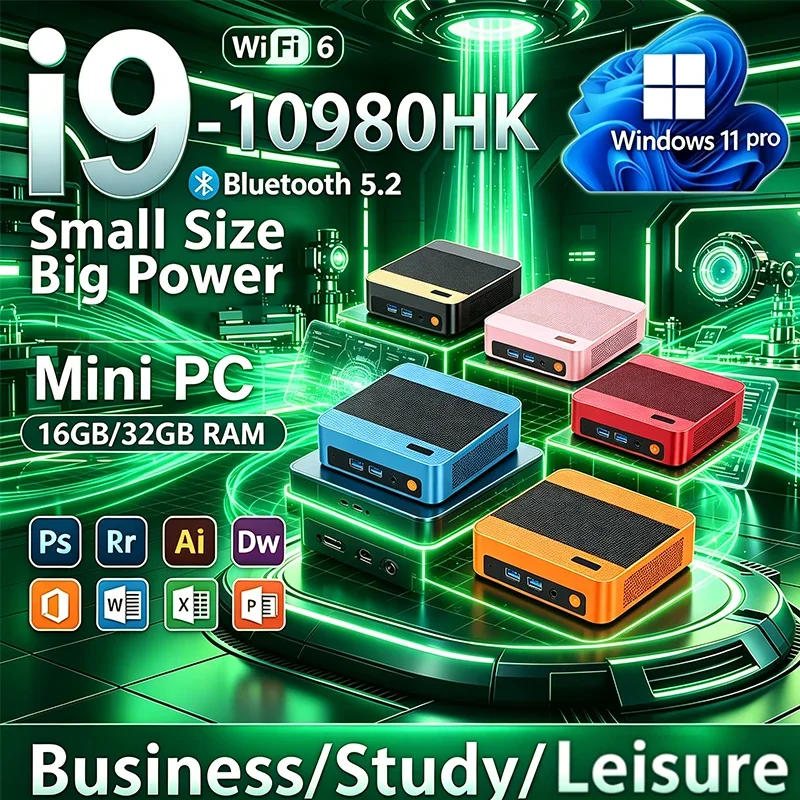 Mini PC High‑Performance Portable Mini PC Intel I9 10980HK 16GB RAM 1TB 2TB SSD WIFI6 BT5.2 4K 60Hz HD Gaming Office Study PC