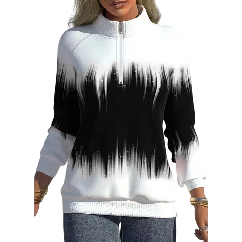 Plus Size Zipper Tie Dye Women Sweatshirt Casual Half High Collar Long Sleeve Pullover 2023 Cotton Print Womens Tops And Blouses