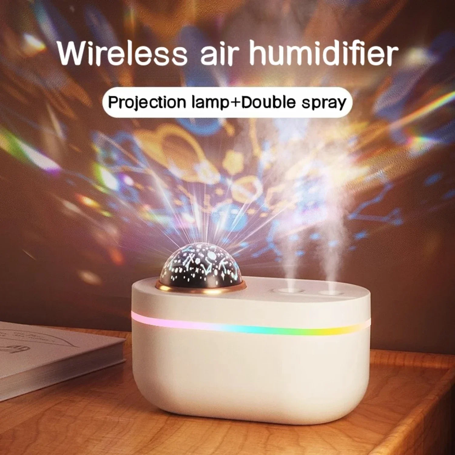 

Ideal for Baby Room - Chic Wireless USB Charging Starry Sky Light Projection Lamp with Double Nozzles Humidifier for Heavy Fog M