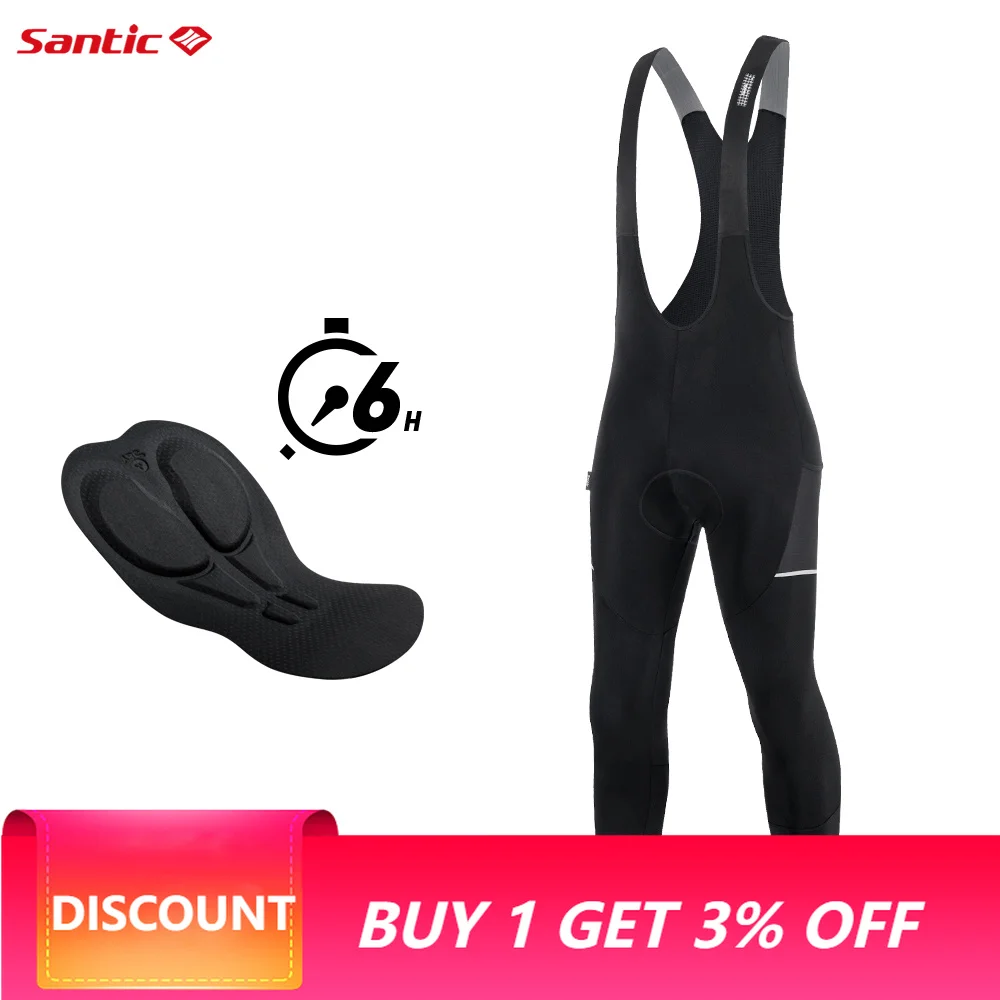 Santic Men's Cycling Bib Pants Autumn/Winter Thin Velvet Strap Pants for Warm and Windproof Cycling Pants WM3C04156