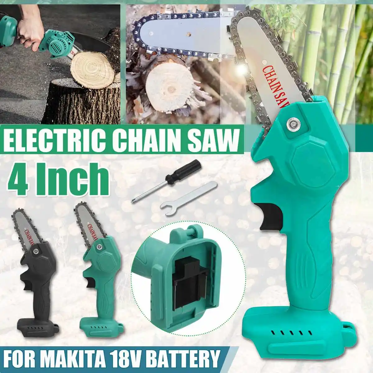 

4 inch Mini Electric Chain Saws Wood Cutting Pruning ChainSaw Cordless Garden Tree Logging Trimming Saw For Makita Battery