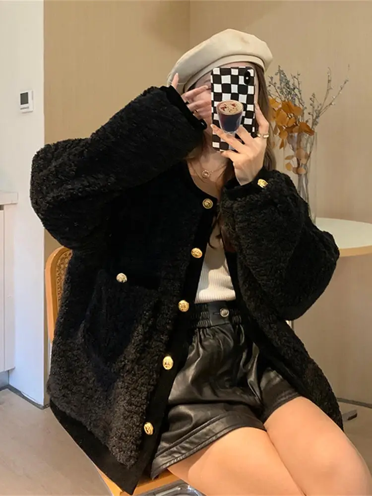 

Твидовый пиджак-бомбер женский зимний, в уличном стиле, многослойный, с внешним покрытием из овчины, защитный, согревающий, с подогревом, OL