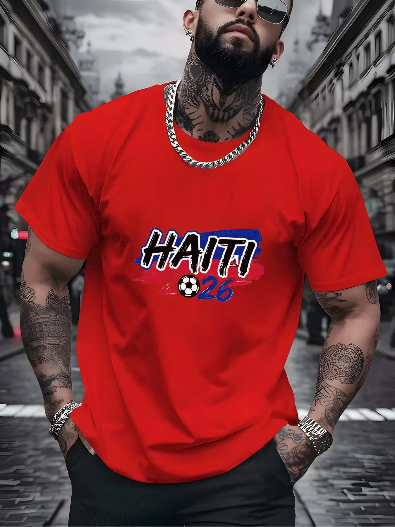 Men's Casual T Shirt Haiti 2026 Soccer Ball Graphic Street Style Adult Men's Fashion Casual Wear