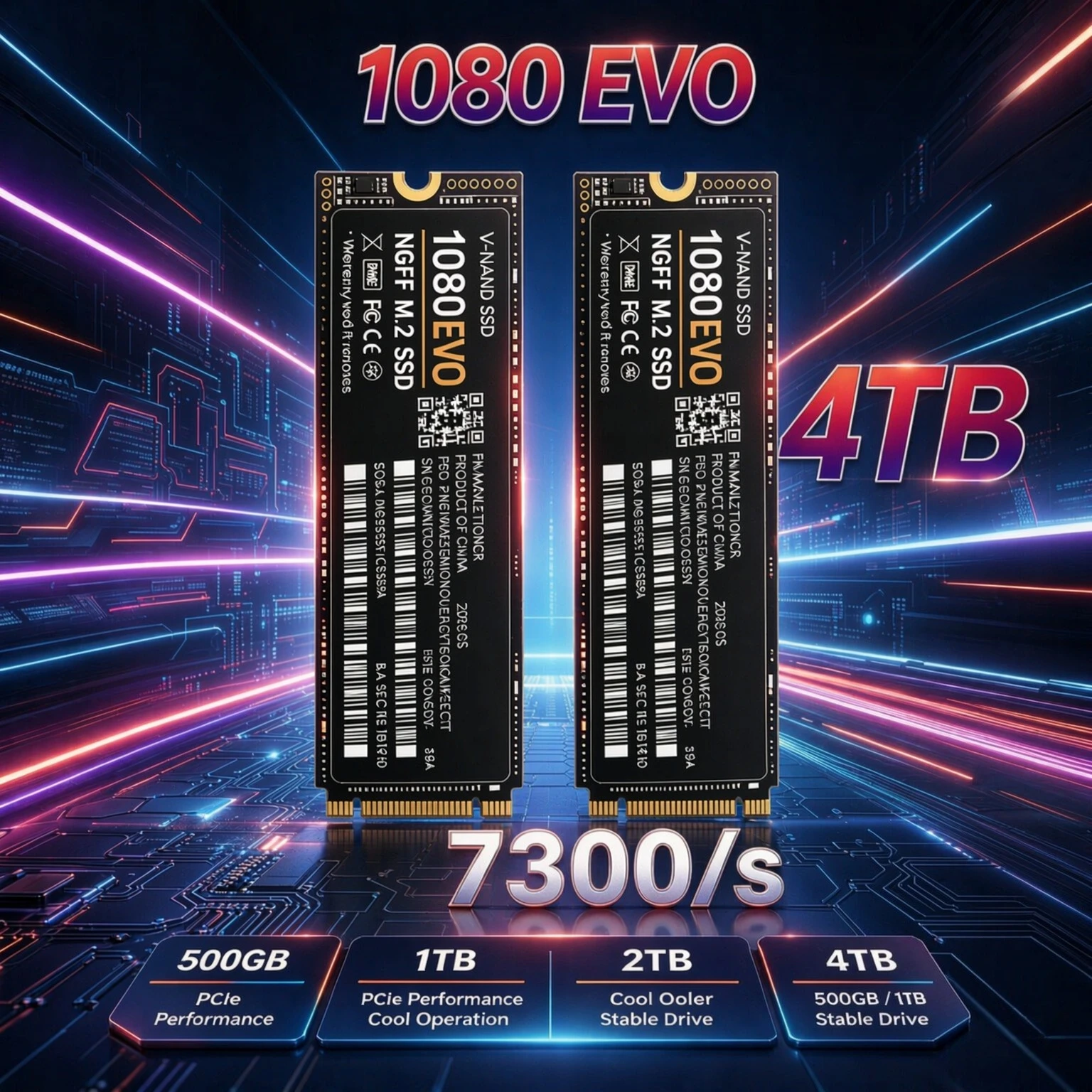 1080 EVO M.2 2280 NGFF PCIe4.0 SSD 7200MB/s High Speed Internal Solid State Drive 2TB 4TB for Laptop Desktop PC Gaming