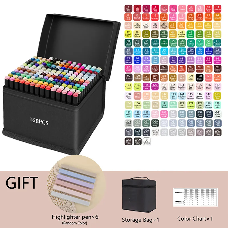 24-262 Kleuren Alcohol-Based Tekenenstiften Dubbele Punt Permanente Art Sketch Markers voor Illustratie Schoolbenodigdheden