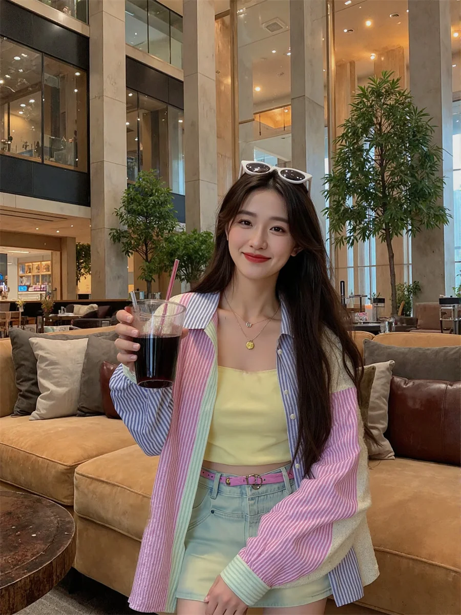 طويلة الأكمام المرأة الصيف قميص المرقعة الديكور الصالحة للأكل شجرة الفطريات الدانتيل طوق ربطة القوس فيونكة تقليم الحلو لطيف بسيط الأساسية لينة الإناث #3