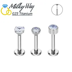 Threadless Rings G23 Titanium Nose Studs With Clean Zircon Stone Push in Earrings Hot Labret Helix Lip Body Piercing Jewelry