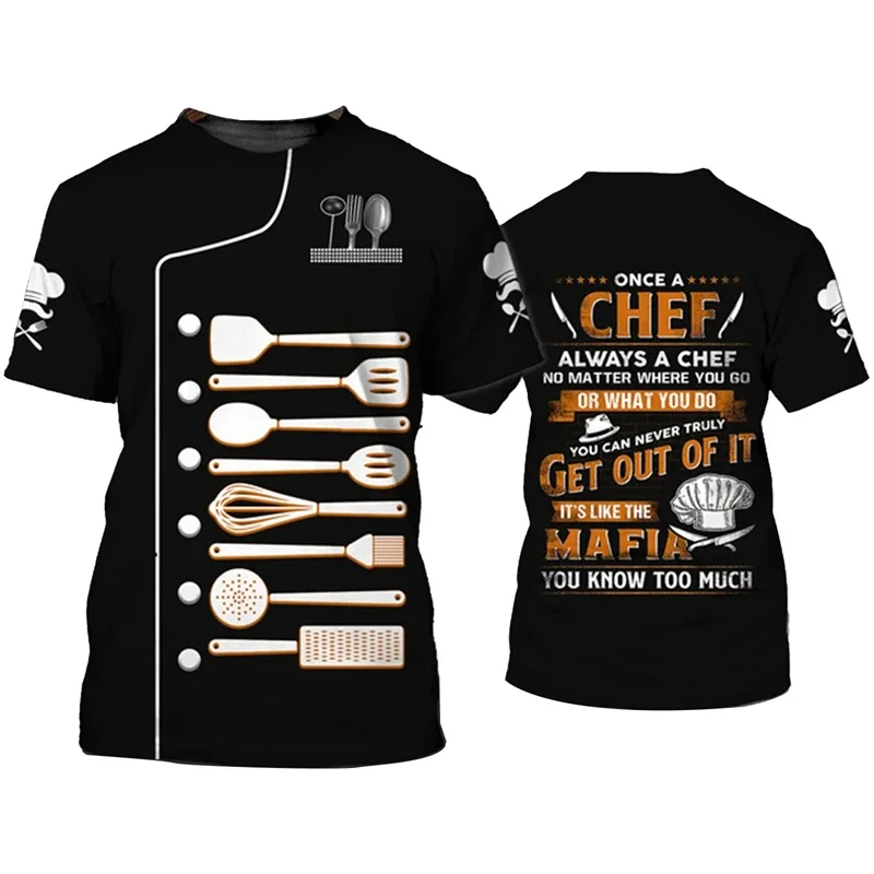 

Men's Chef T-shirts, Designer Clothing, Short-sleeved T-shirts, 3D Printed Kitchenware, Modern Design, Fashion Workwear