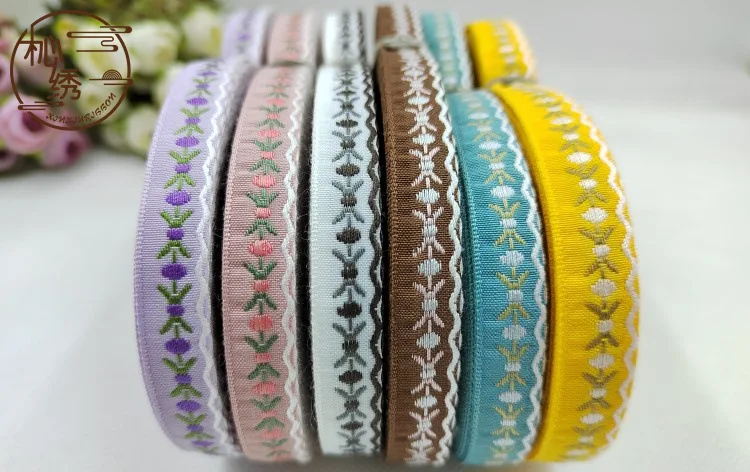 10Yards 11mm Flower Embroidered Lace Trim Ribbon Korea Fabric for Apparel Clothes Accessories Handmade Sewing DIY Crafts