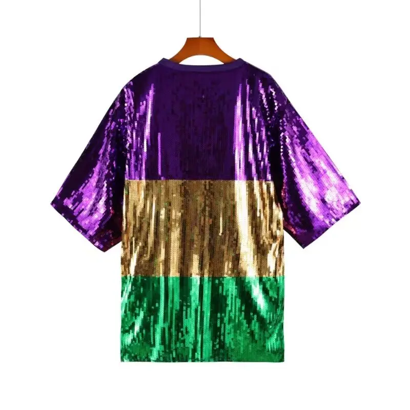 2023 New Sequin Color Blocking Baseball Football Game Female Tops Women Jersey Dress