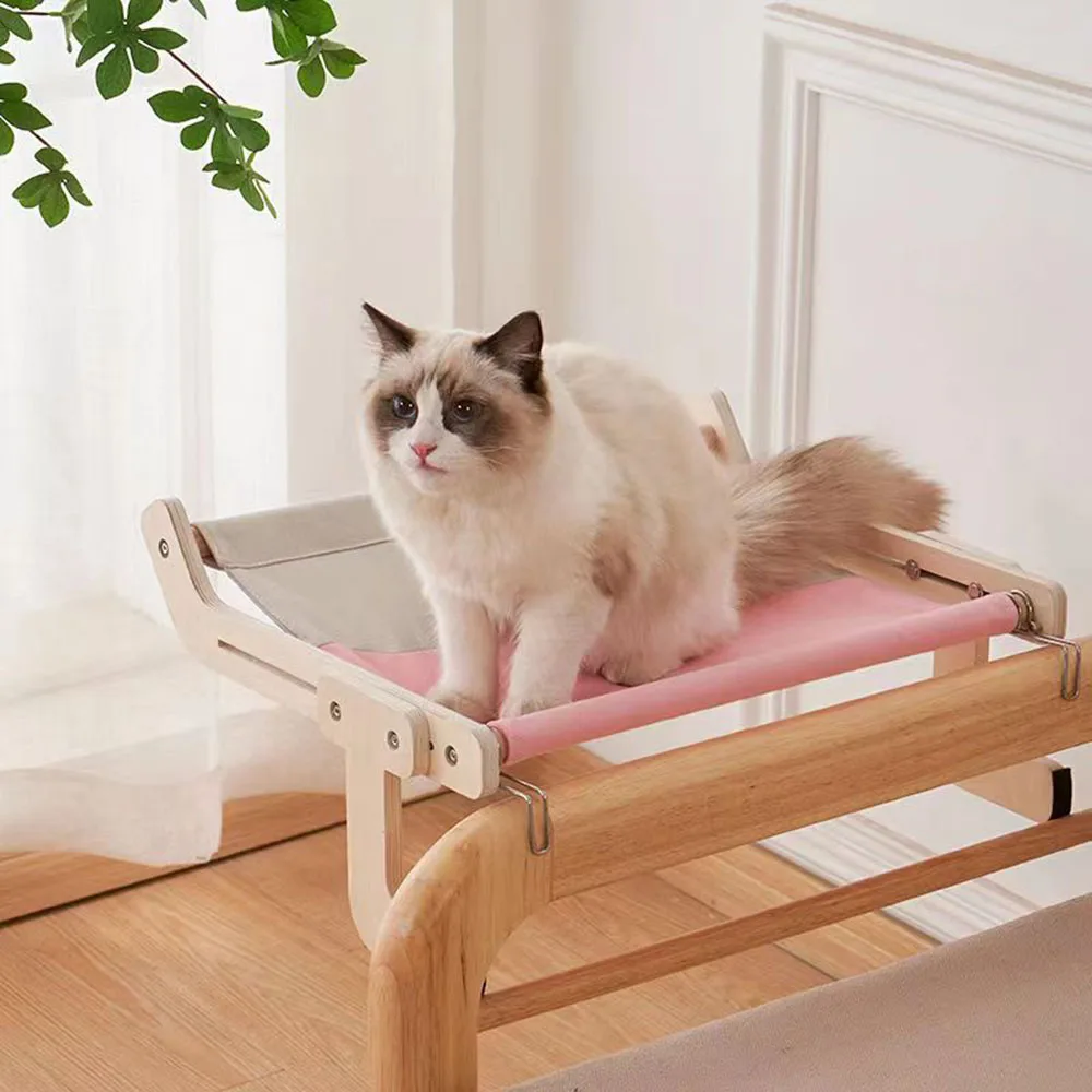 

Cat Hanging Bed Sturdy Cat Window Perch Wooden Assembly Hanging Bed Cotton Canvas Easy Washable Seasons Universal Hammock