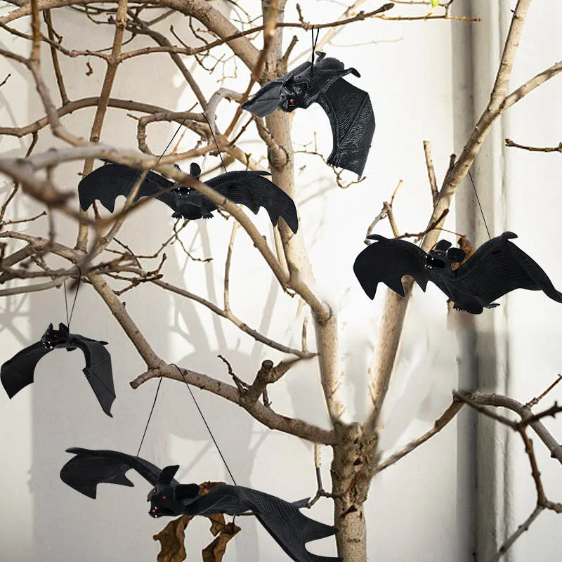 1Pcs Halloween Hanging Bat Lifelike Black Bat Spoof Toy For Happy Halloween Home Bar Decor Haunted House Horror Props Multisize