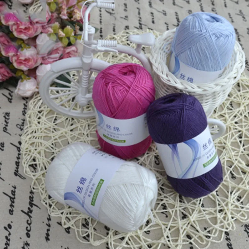 10Ballx50gSoft And Smooth Natural Silk Cotton Hand Woven Yarn Baby Cotton Crochet Knitted High Quality Cotton Yarn