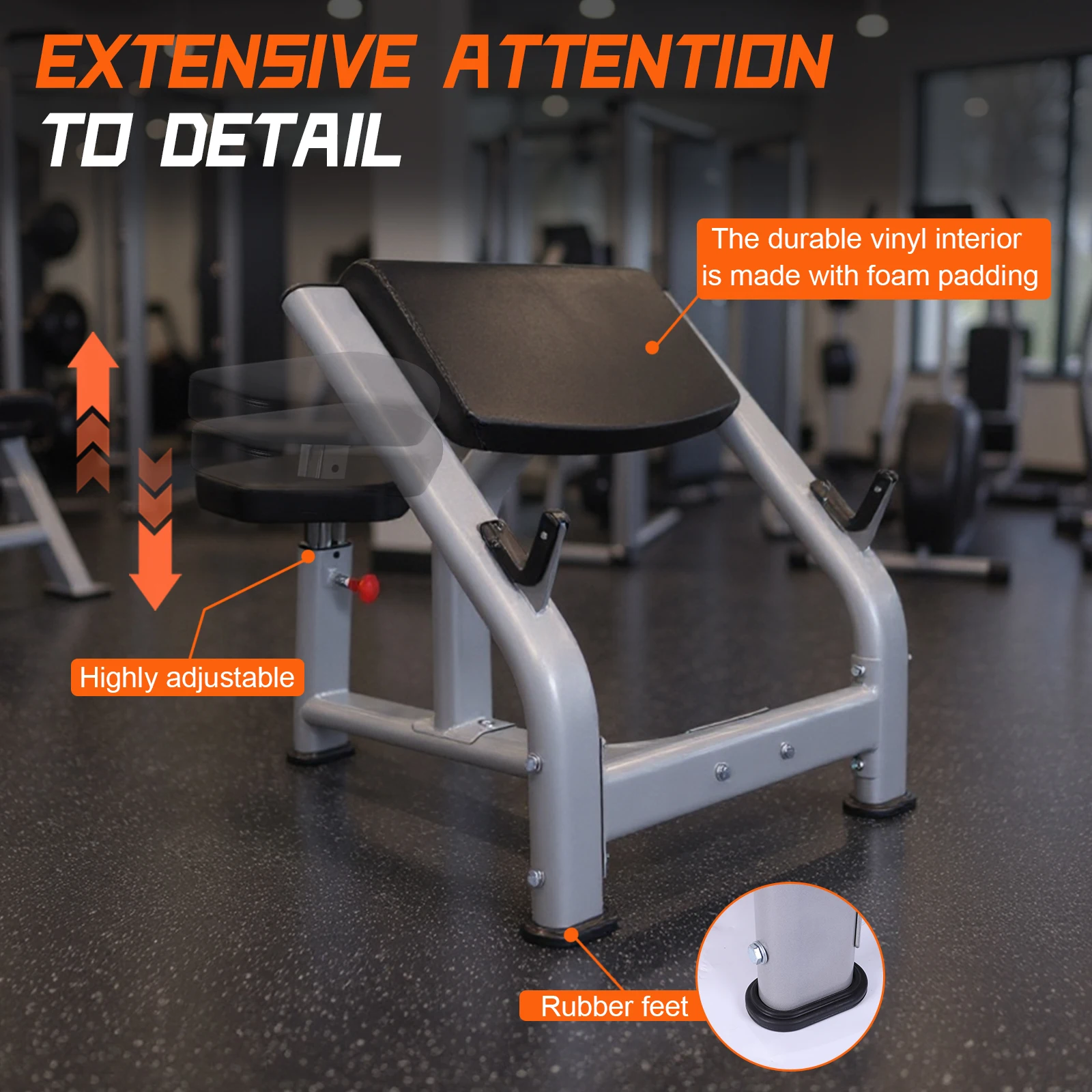 Preacher Curl Weight Bench with Adjustable Seat Seated Barbell and Dumbbell Biceps Station for Home Strength Gym Training
