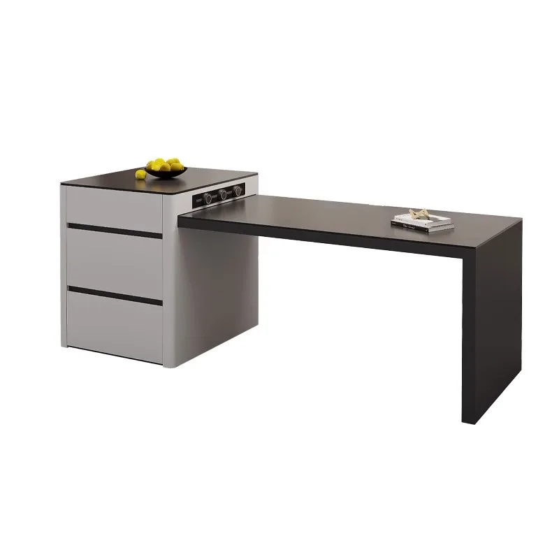 

Retractable dining table integrated modern simple rock slab dining table kitchen island circular arc household small apartment