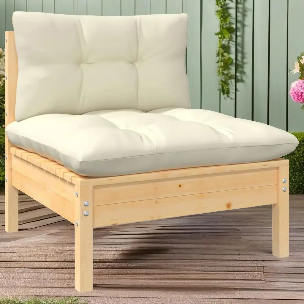 4-Piece Solid Pinewood Patio Lounge Set with Cream Cushions - Stylish Outdoor Furniture