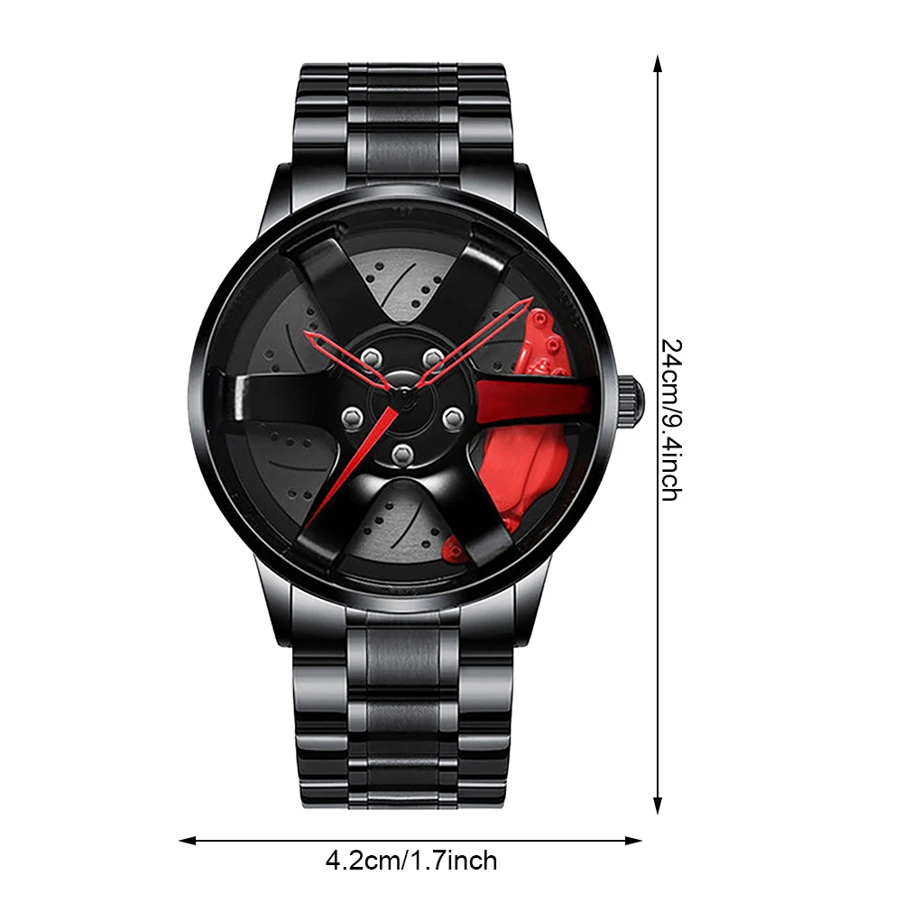 Cool And Cool Fashion Clock Stainless Steel Men\'s Quartz Wristwatch Dial Sport Car Rim Wheel Hub Business Luxury Wrist Watches