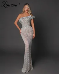 Couture 2024 Silver Prom Dress Heavy Beads Strapless Mermaid Party Gowns For Wedding Aso Ebi Birthday Engagement Evening Dresses