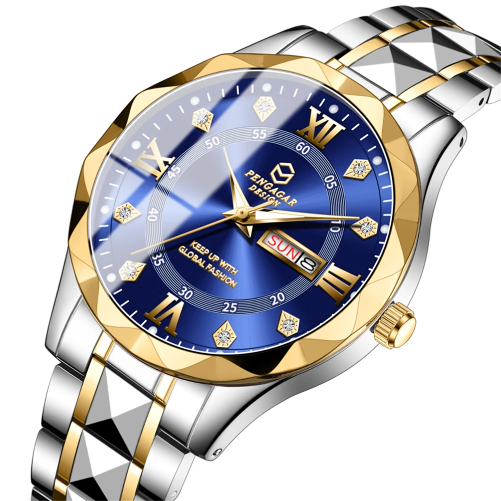 2025 Новые мужские часы из нержавеющей стали высшего качества, роскошные кнопки со скрытой застежкой, водонепроницаемые светящиеся спортивные наручные часы с датой недели