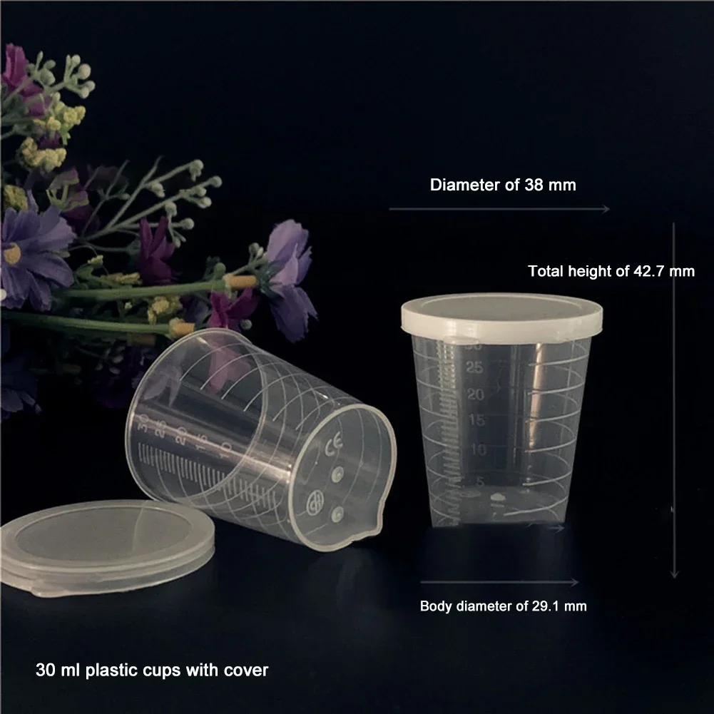 10PCS Measuring Cup With Lid Transparent Plastic Graduated Measuring Cup 30/50/100ml Used In Kitchen Or Laboratory