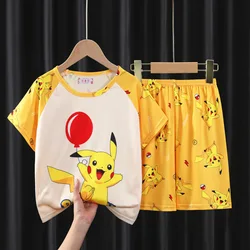 Pijamas finos de manga corta con dibujos animados para niños, ropa para el hogar, conjunto para niñas, ropa de aire acondicionado para escuela primaria, verano